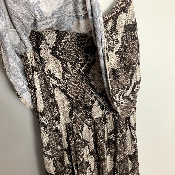 H&M Snakeskin Print Flounce Dress Tiered Layered Jersey Knit S Small Sleeveless - Picture 6 of 9